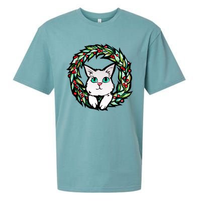 Meowy Catmas White Kitty Christmas Meaningful Gift Sueded Cloud Jersey T-Shirt