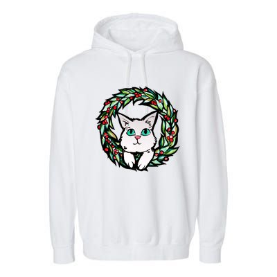 Meowy Catmas White Kitty Christmas Meaningful Gift Garment-Dyed Fleece Hoodie