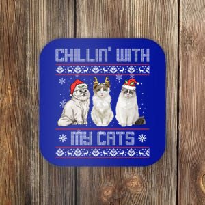 Meowy Chillin With My Cats Feline Fun Christmas Cat Funny Gift Coaster