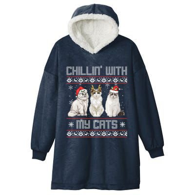 Meowy Chillin With My Cats Feline Fun Christmas Cat Funny Gift Hooded Wearable Blanket