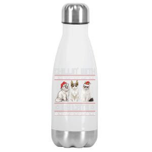 Meowy Chillin With My Cats Feline Fun Christmas Cat Funny Gift Stainless Steel Insulated Water Bottle