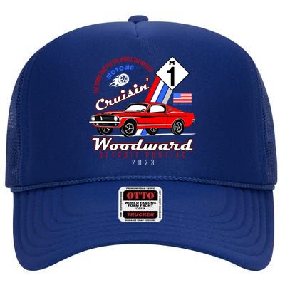 M1 Cruisin Woodward Motown The Town That Put The World On Wheels High Crown Mesh Back Trucker Hat