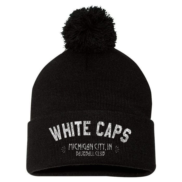 Michigan City White Caps Old School Baseball Pom Pom 12in Knit Beanie