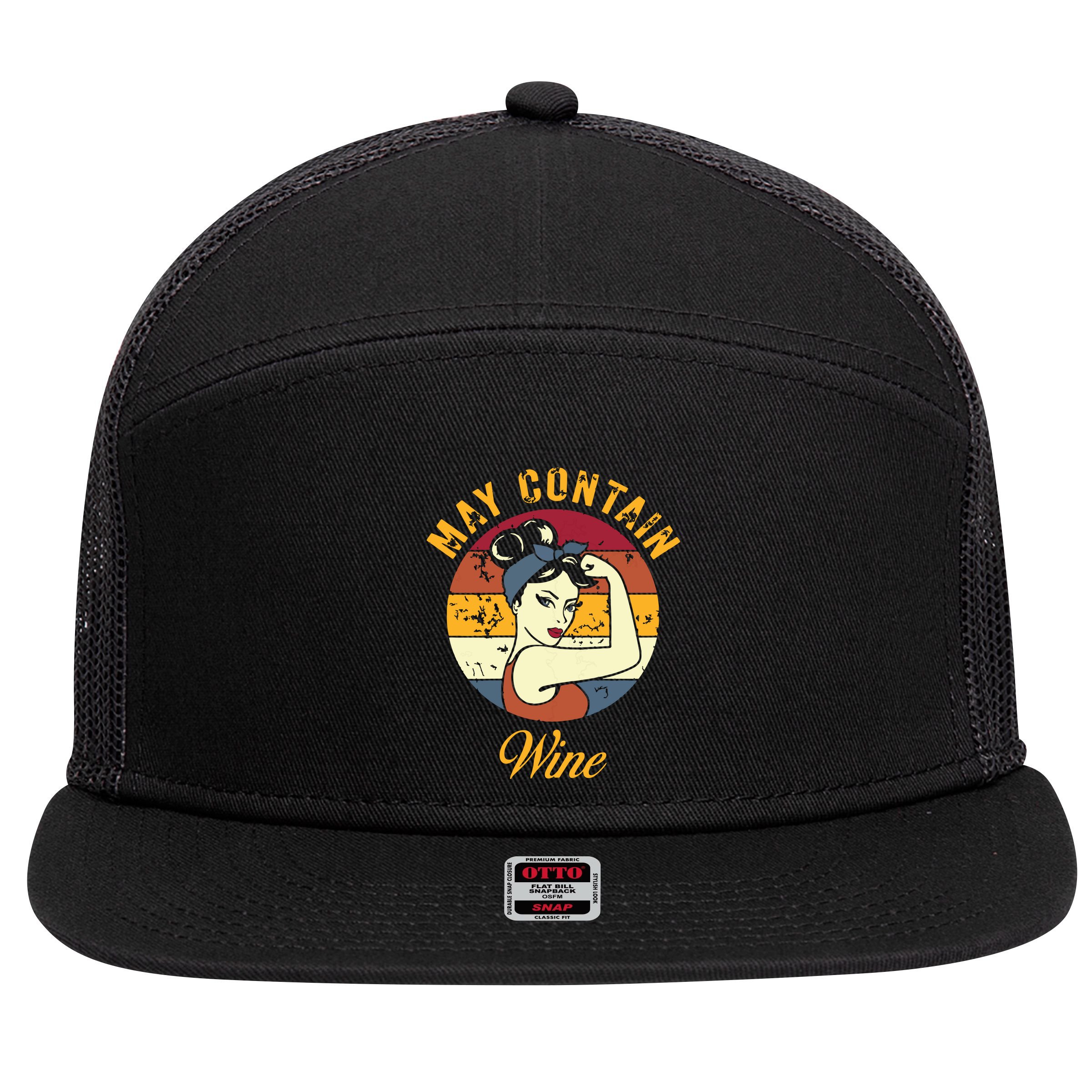 May Contain Wine Shirts Funny Wine Tasting Red Wine Lover 7 Panel Mesh Trucker Snapback Hat
