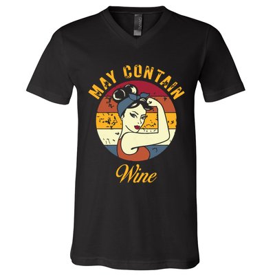 May Contain Wine Shirts Funny Wine Tasting Red Wine Lover V-Neck T-Shirt