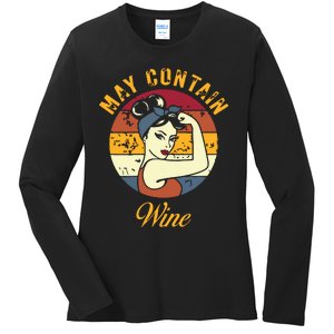 May Contain Wine Shirts Funny Wine Tasting Red Wine Lover Ladies Long Sleeve Shirt