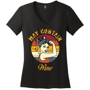 May Contain Wine Shirts Funny Wine Tasting Red Wine Lover Women's V-Neck T-Shirt