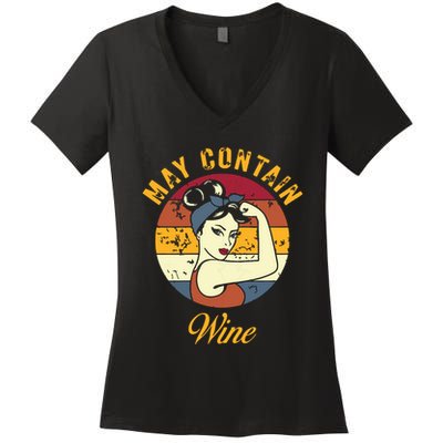 May Contain Wine Shirts Funny Wine Tasting Red Wine Lover Women's V-Neck T-Shirt