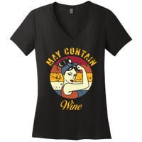 May Contain Wine Shirts Funny Wine Tasting Red Wine Lover Women's V-Neck T-Shirt