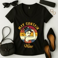 May Contain Wine Shirts Funny Wine Tasting Red Wine Lover Women's V-Neck T-Shirt