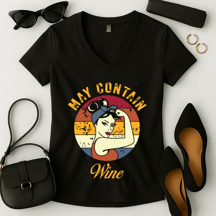 May Contain Wine Shirts Funny Wine Tasting Red Wine Lover Women's V-Neck T-Shirt