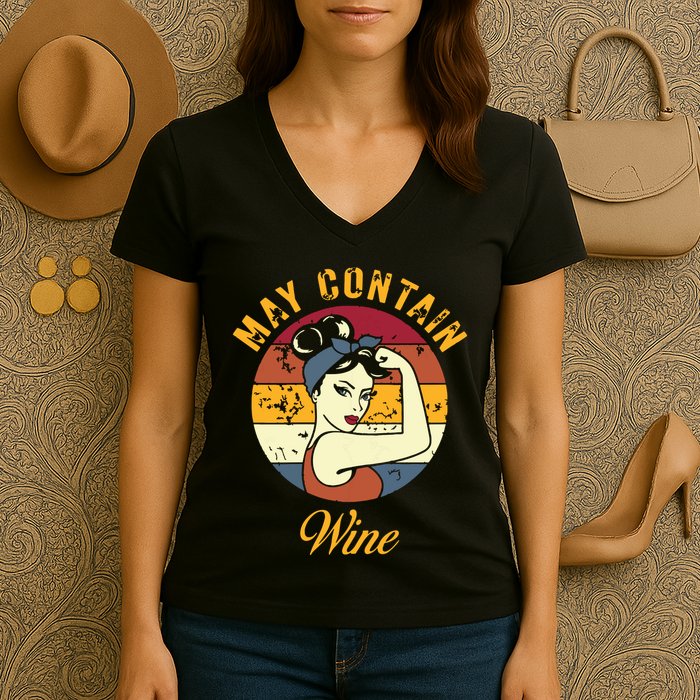 May Contain Wine Shirts Funny Wine Tasting Red Wine Lover Women's V-Neck T-Shirt