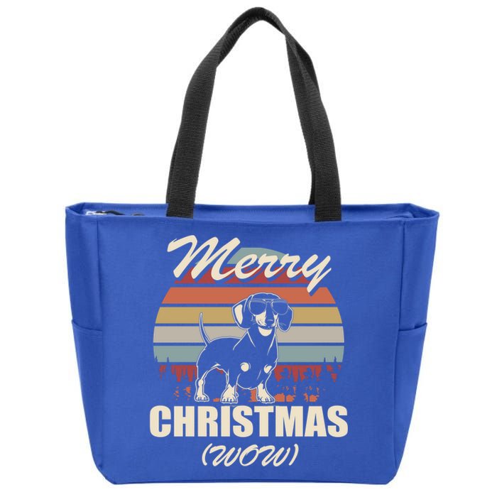 Merry Christmas Wow Dachshund Funny Christmas Gift Great Gift Zip Tote Bag