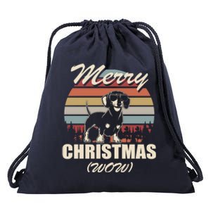 Merry Christmas Wow Dachshund Funny Christmas Gift Great Gift Drawstring Bag