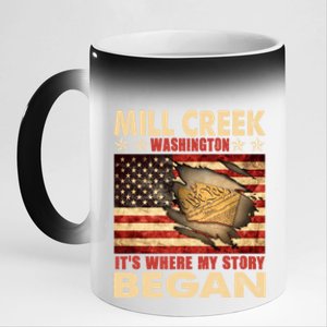 Mill Creek Washington Usa Flag 4th Of July Meaningful Gift 11oz Black Color Changing Mug