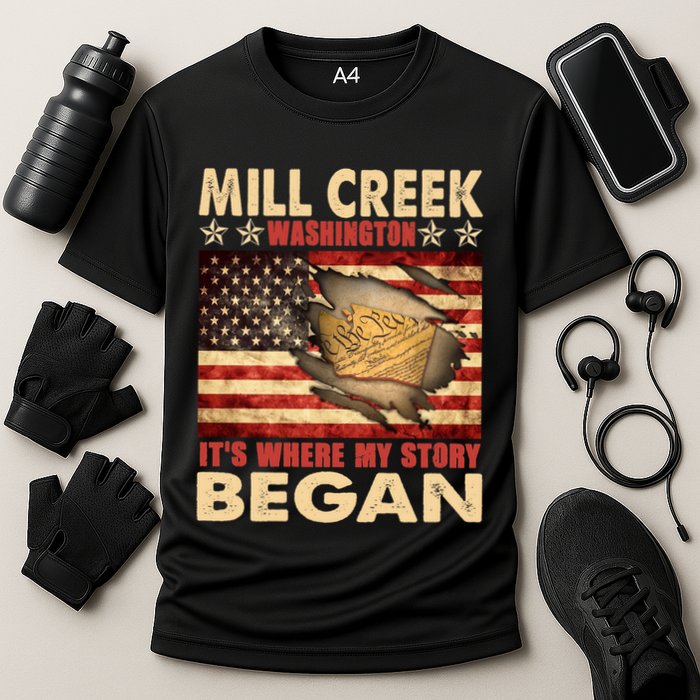 Mill Creek Washington Usa Flag 4th Of July Meaningful Gift Cooling Performance Crew T-Shirt