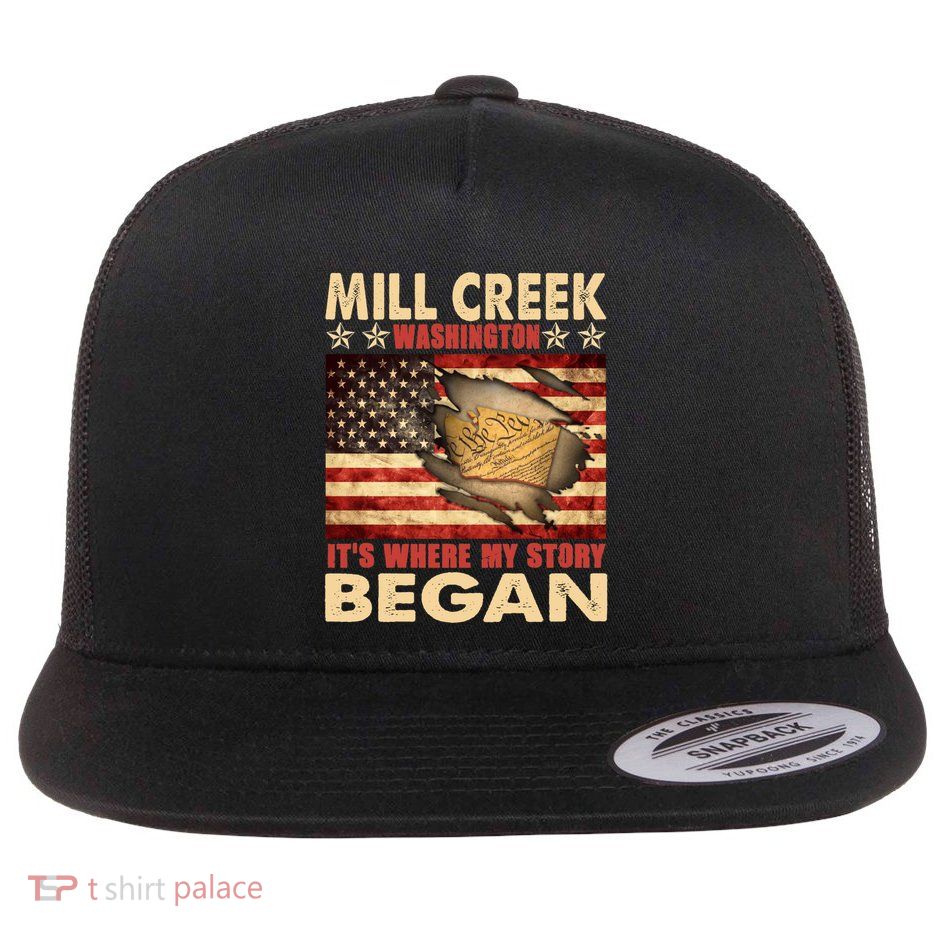 Mill Creek Washington Usa Flag 4th Of July Meaningful Gift Flatbill Hat