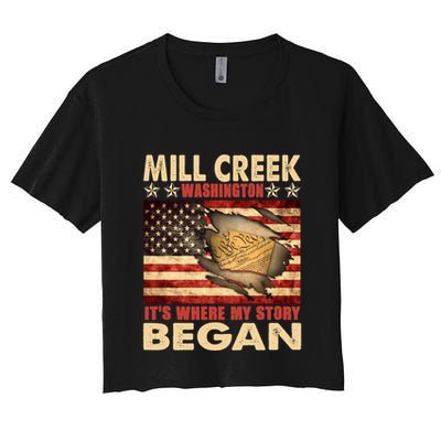 Mill Creek Washington Usa Flag 4th Of July Meaningful Gift Crop Top