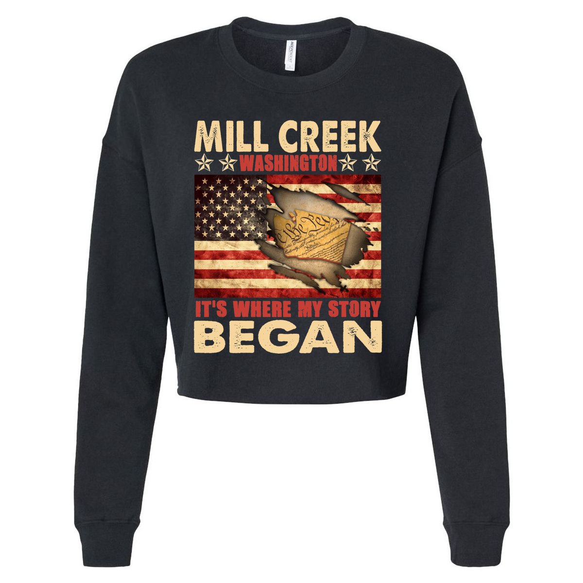 Mill Creek Washington Usa Flag 4th Of July Meaningful Gift Cropped Pullover Crew