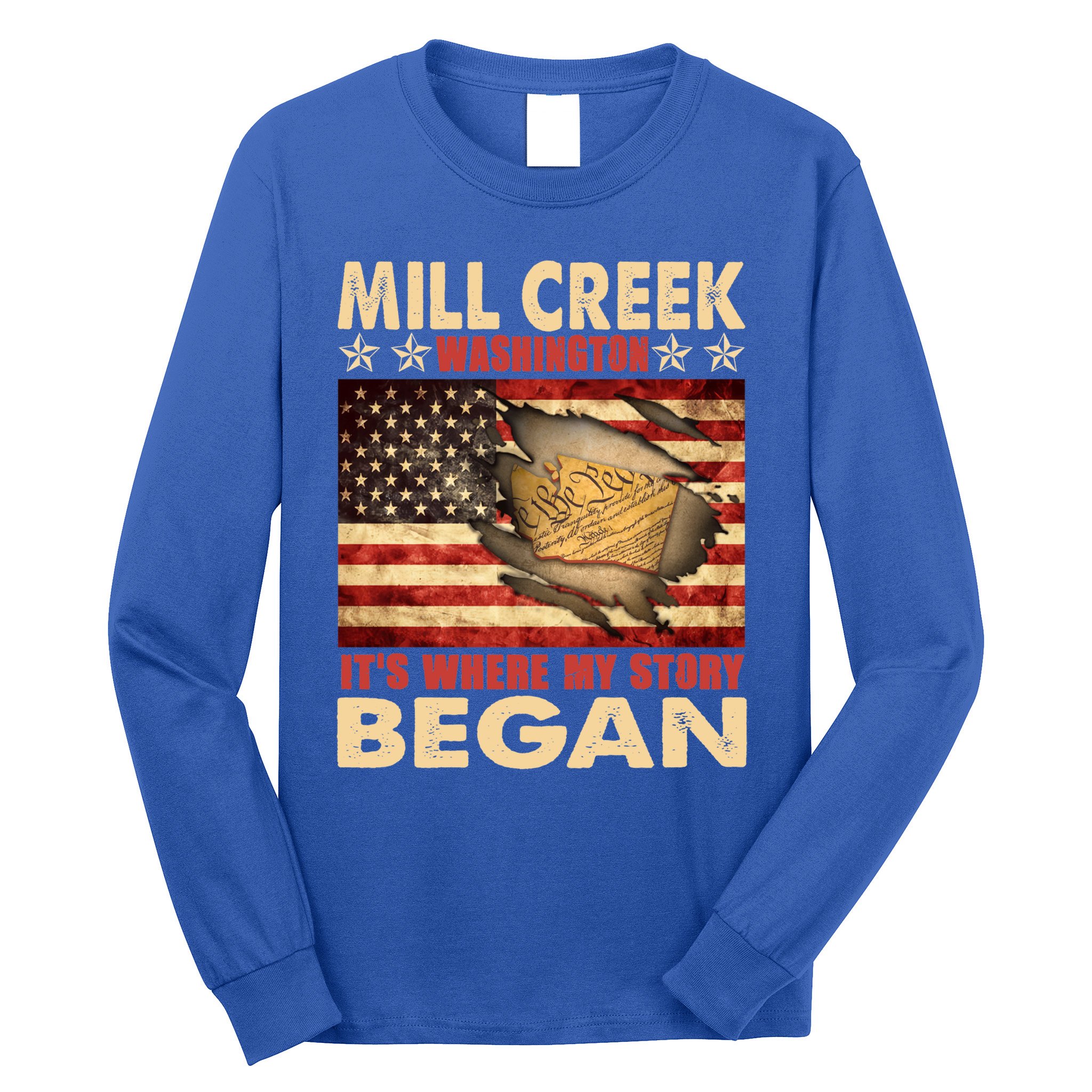 Mill Creek Washington Usa Flag 4th Of July Meaningful Gift Long Sleeve Shirt
