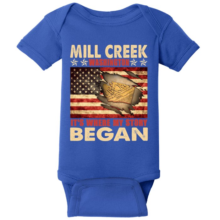 Mill Creek Washington Usa Flag 4th Of July Meaningful Gift Baby Bodysuit