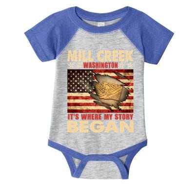 Mill Creek Washington Usa Flag 4th Of July Meaningful Gift Infant Baby Jersey Bodysuit