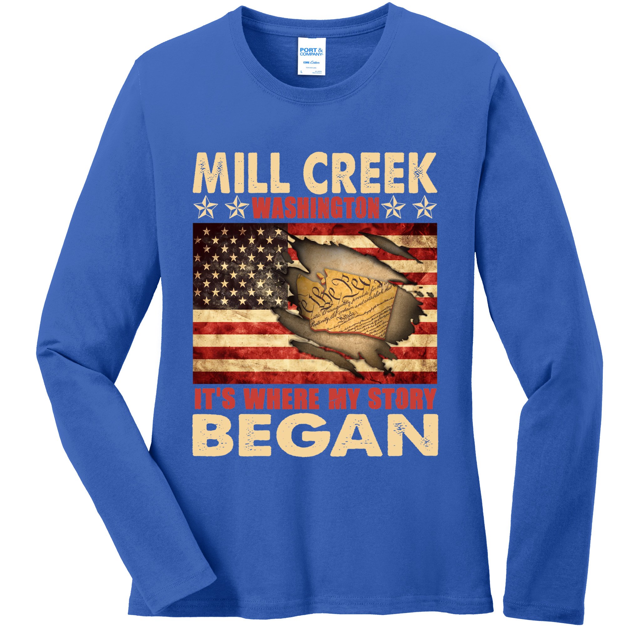 Mill Creek Washington Usa Flag 4th Of July Meaningful Gift Ladies Long Sleeve Shirt