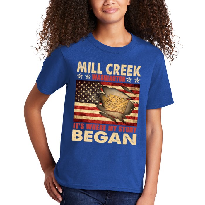 Mill Creek Washington Usa Flag 4th Of July Meaningful Gift Kids T-Shirt