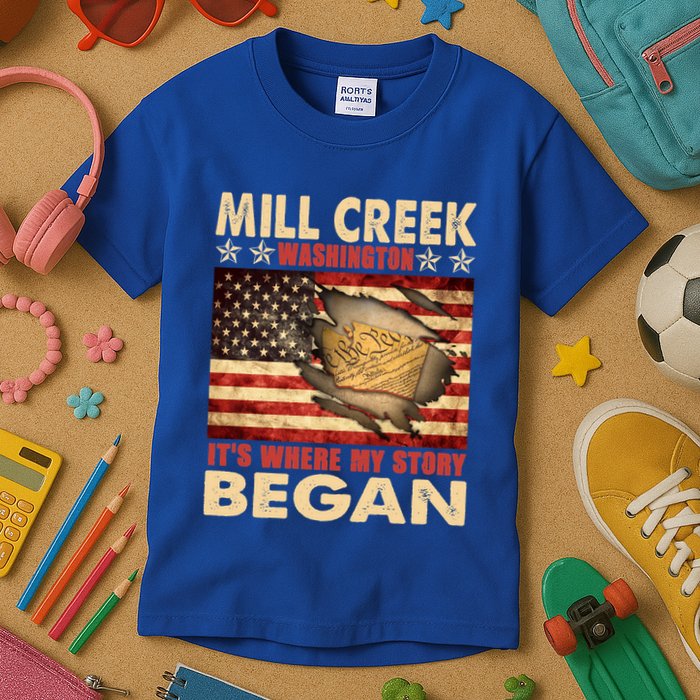 Mill Creek Washington Usa Flag 4th Of July Meaningful Gift Kids T-Shirt