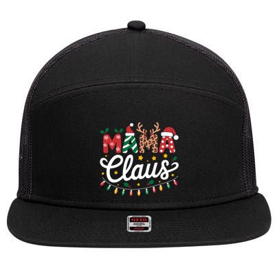 Mama Claus With Christmas Santa Hat And Snowflakes Mom Gift 7 Panel Mesh Trucker Snapback Hat