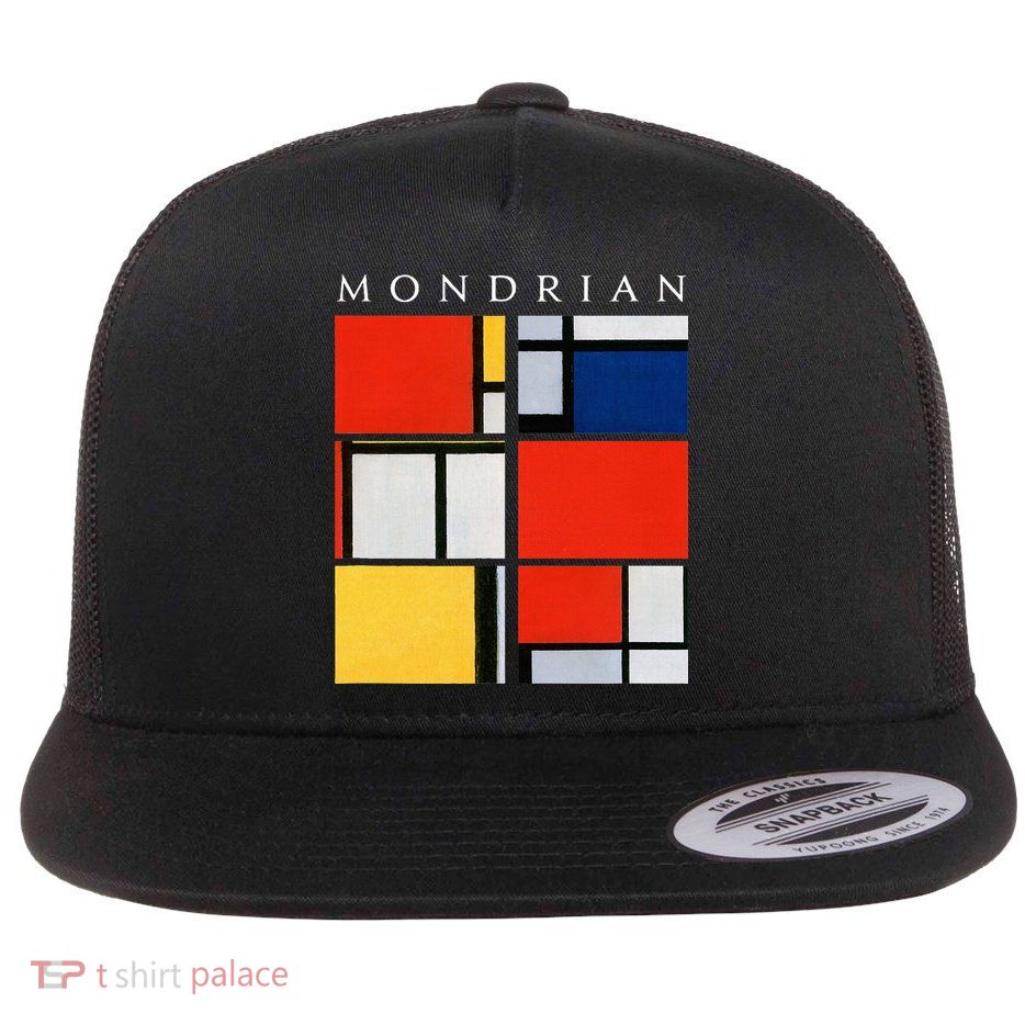 Mondrian Composition With Red Yellow Blue & Black (1921) Flat Bill Trucker Hat