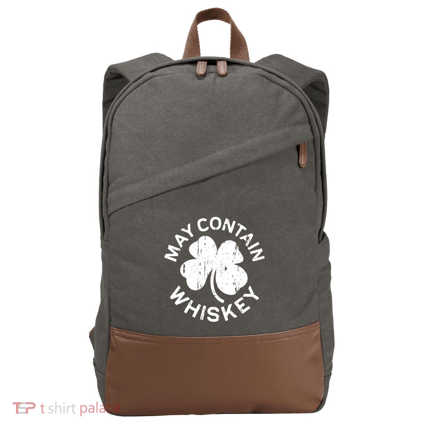 May Contain Whiskey Saint Patrick Day Cotton Canvas Backpack