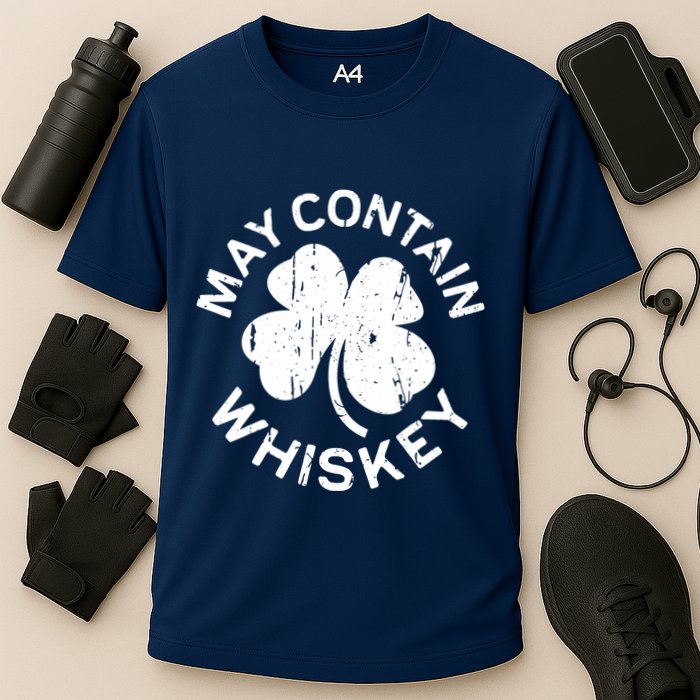 May Contain Whiskey Saint Patrick Day Cooling Performance Crew T-Shirt