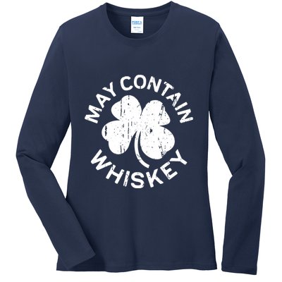 May Contain Whiskey Saint Patrick Day Ladies Long Sleeve Shirt
