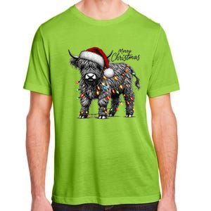 Mooey Christmas Western Highland Cow Lover Santa Hat Lights Gift Adult ChromaSoft Performance T-Shirt