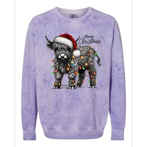 Mooey Christmas Western Highland Cow Lover Santa Hat Lights Gift Colorblast Crewneck Sweatshirt