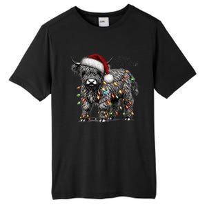 Mooey Christmas Western Highland Cow Lover Santa Hat Lights Gift Tall Fusion ChromaSoft Performance T-Shirt