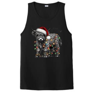 Mooey Christmas Western Highland Cow Lover Santa Hat Lights Gift PosiCharge Competitor Tank