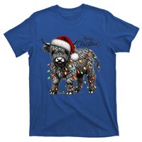 Mooey Christmas Western Highland Cow Lover Santa Hat Lights Gift T-Shirt