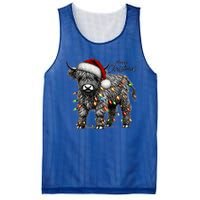 Mooey Christmas Western Highland Cow Lover Santa Hat Lights Gift Mesh Reversible Basketball Jersey Tank