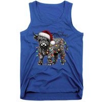 Mooey Christmas Western Highland Cow Lover Santa Hat Lights Gift Tank Top