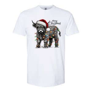 Mooey Christmas Western Highland Cow Lover Santa Hat Lights Gift Softstyle CVC T-Shirt