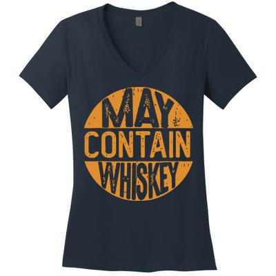May Contain Whiskey Funny Liquor Drinking Women's V-Neck T-Shirt