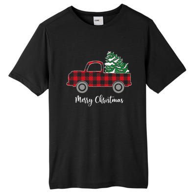 Merry Christmas White Buffalo Plaid Truck Trees Tall Fusion ChromaSoft Performance T-Shirt