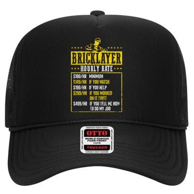 Masonry Construction Worker Funny Bricklayer Hourly Rate High Crown Mesh Back Trucker Hat