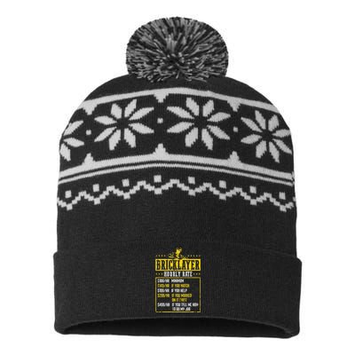 Masonry Construction Worker Funny Bricklayer Hourly Rate USA-Made Snowflake Beanie