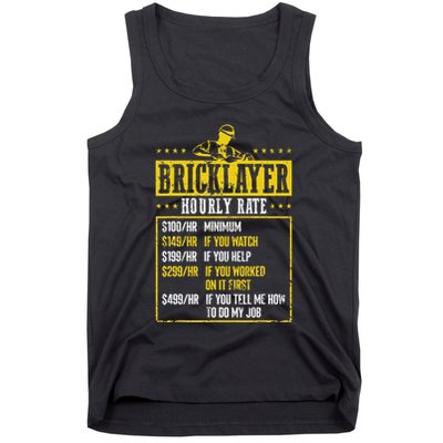 Masonry Construction Worker Funny Bricklayer Hourly Rate Tank Top