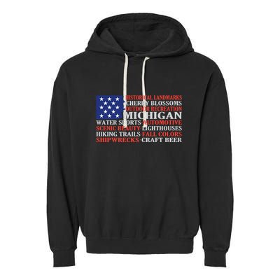 Michigan Characteristic Words Garment-Dyed Fleece Hoodie