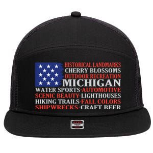 Michigan Characteristic Words 7 Panel Mesh Trucker Snapback Hat