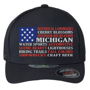 Michigan Characteristic Words Flexfit Unipanel Trucker Cap